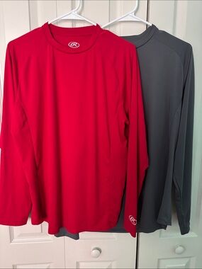 Rawlings Red and Gray Performance Crewneck Tops Adult Large